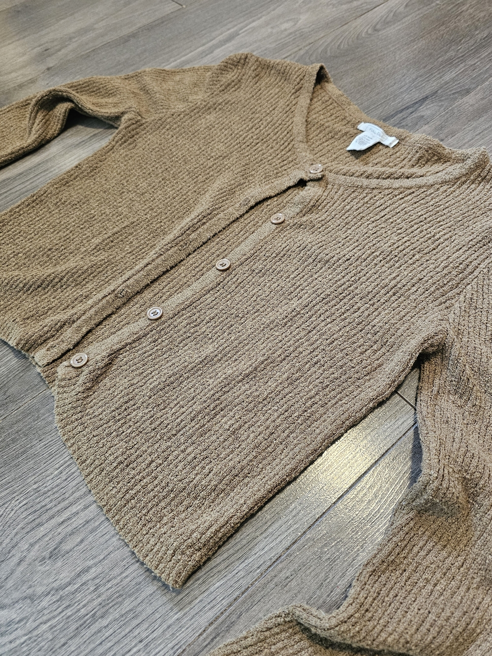 Full Tilt Cropped Ribbed Button Cardigan - Tan - Picture 2 of 4